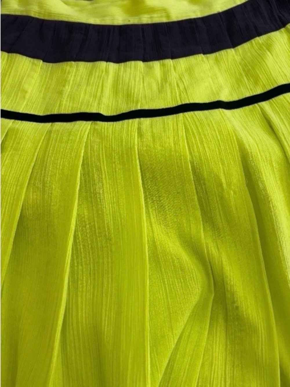 Missoni Neon Lime Pleated A-Line Skirt with Black Bands
